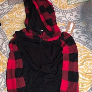 Red and black plaid sleeved hoodie